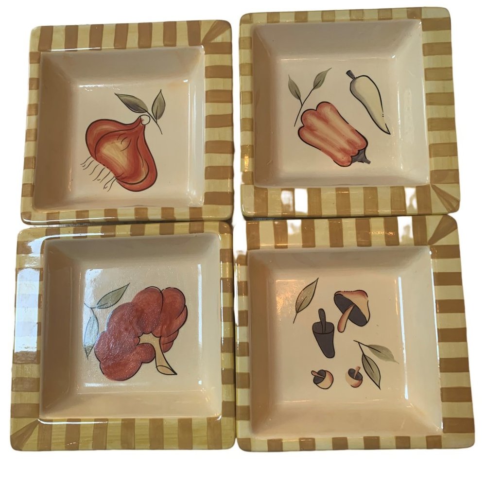 Set/4 Debby Segura for Signature Antipasto Square Salad Appetizer Ceramic Dishes